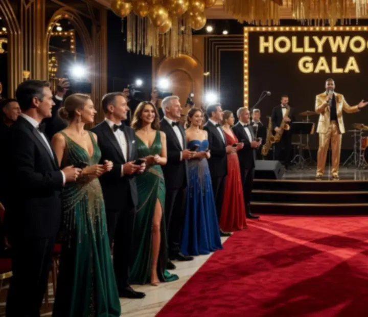 Hollywoodzka gala w stylu czerwonego dywanu z efektownym oświetleniem